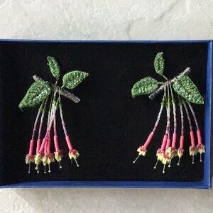Pink and Green Cantuta Flower Embellished Earrings